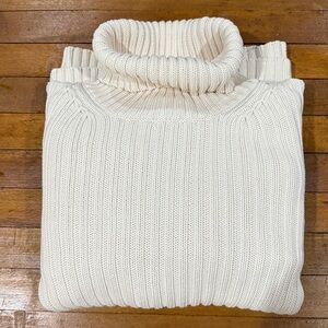 Eddie Bauer Cream Ribbed Vintage Cotton Turtleneck Sweater Size XL
